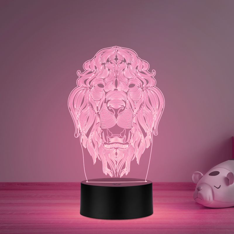 3D Illusion Lion face nightlight Desk Table lamp for Decoration Multicolored Light